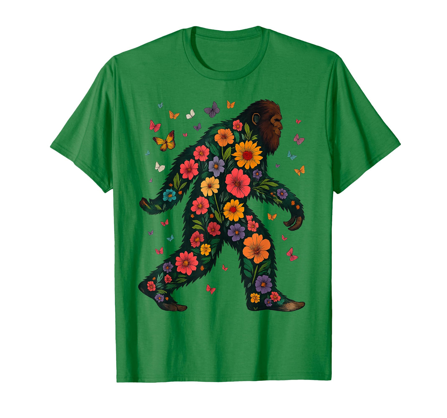 Floral Bigfoot Sasquatch Retro Colorful Flowers Gifts Funny T-Shirt