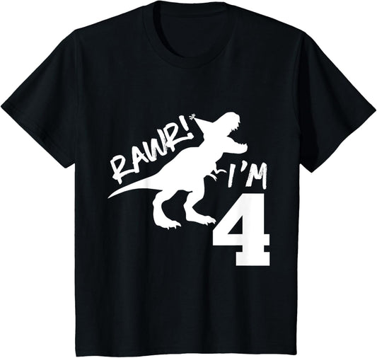 Rawr I'm 4 Dinosaur Fourth Birthday boy 4th Roar Year Old T-Shirt