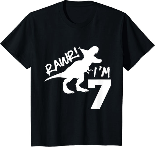Rawr I'm 7 Dinosaur seventh Birthday boy 7th Roar Year Old T-Shirt