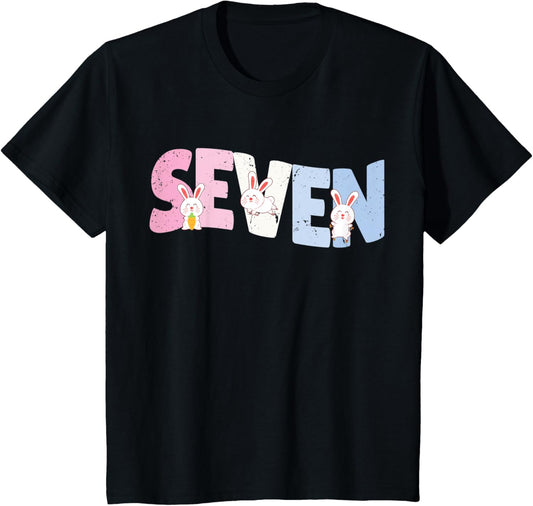 Kids 7 Year Old Cute Rabbit Birthday Girl 7th B-day T-Shirt
