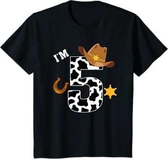 Kids 5th Birthday Shirt Boy 5 Year Old Rodeo Western Cowboy T-Shirt