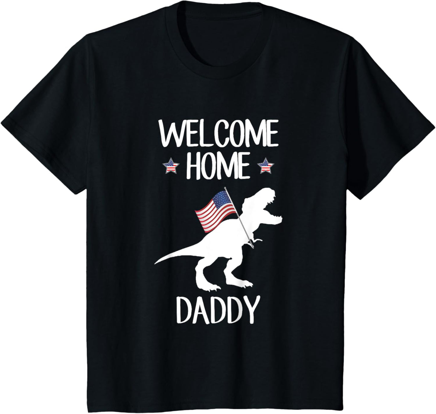Kids Welcome Home Daddy Dinosaur T-Rex American Flag T-Shirt