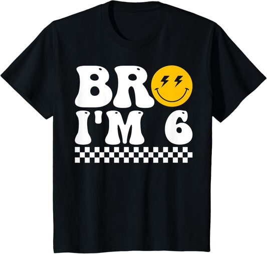 Kids Bro I’m 6 Groovy 6th Birthday 6 Year Old Birthday T-Shirt