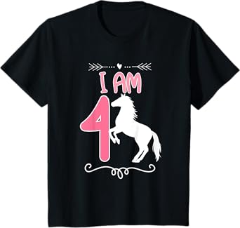 Horse Birthday Shirt 4 Years Old Birthday Outfit Girls T-Shirt