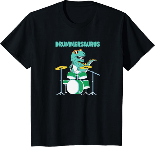 Kids DRUMMER-SAURUS, Drummming Dinosaur, Funny TRex Playing Drums T-Shirt