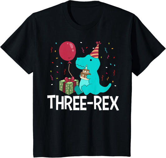 Kids Three-Rex T-Rex Birthday Gift T-Shirt For 3 Year Olds