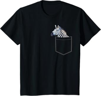 Kids Funny Animal Zebra Pocket Boys Girls Toddler Cute Zoo T-Shirt