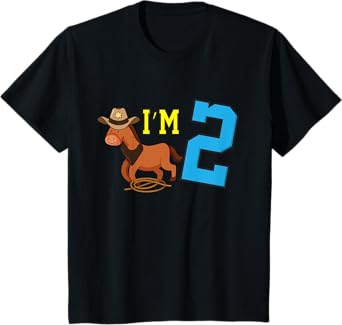 Kids I'm 2 Horse Funny Two Year Old Birthday Cowboy Horseback T-Shirt