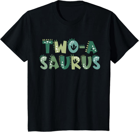 Kids Two Saurus Rex 2nd Birthday Gift Second Dinosaur 2 Year Old T-Shirt