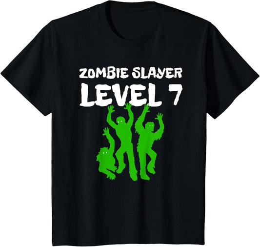 Kids Kids Zombie Slayer Level 7 T-Shirt, Birthday Boy Age Seven T-Shirt