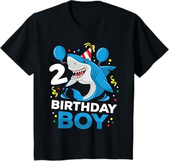Kids 2nd Birthday Boy Shark Ocean Theme Party 2 Years Old Toddler T-Shirt