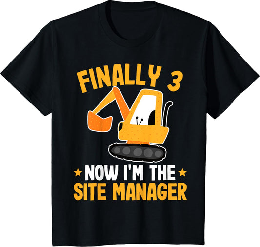 Kids 3rd Birthday Shirt Boy Excavator | Construction 3rd Birthday T-Shirt