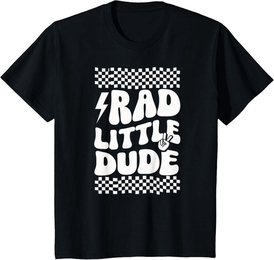 Kids Rad Little Dude Retro Racing Checkered Flag Design T-Shirt