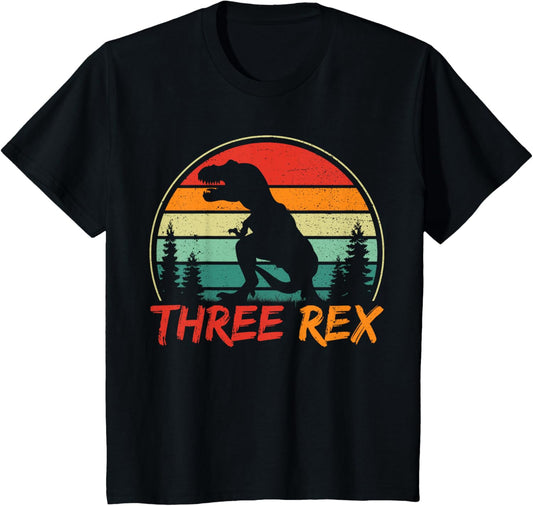 Kids Three Rex 3rd Birthday Boy Third Dinosaur 3 Year Old T-Shirt