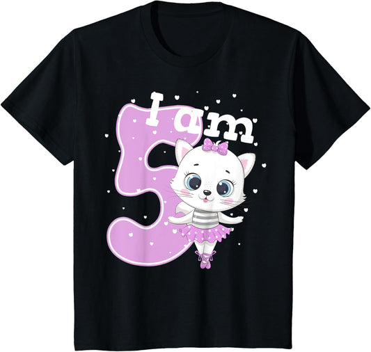 Kids Kitten 5th Birthday Shirt Girls Cat Birthday Girl 5 Years T-Shirt