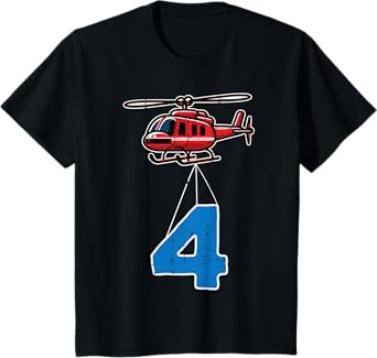 Kids 4th Birthday Helicopter 4 Four Year Old Bday Party Boys Kids T-Shirt