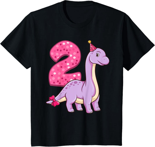 Dinosaur 2 Year Old 2nd Birthday Party Girl T-Shirt