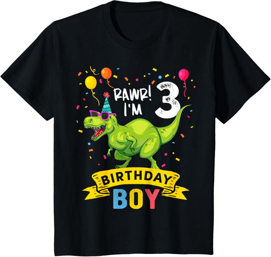 Kids 3 Year Old T Rex Dinosaur 3rd Birthday Boy T-Shirt
