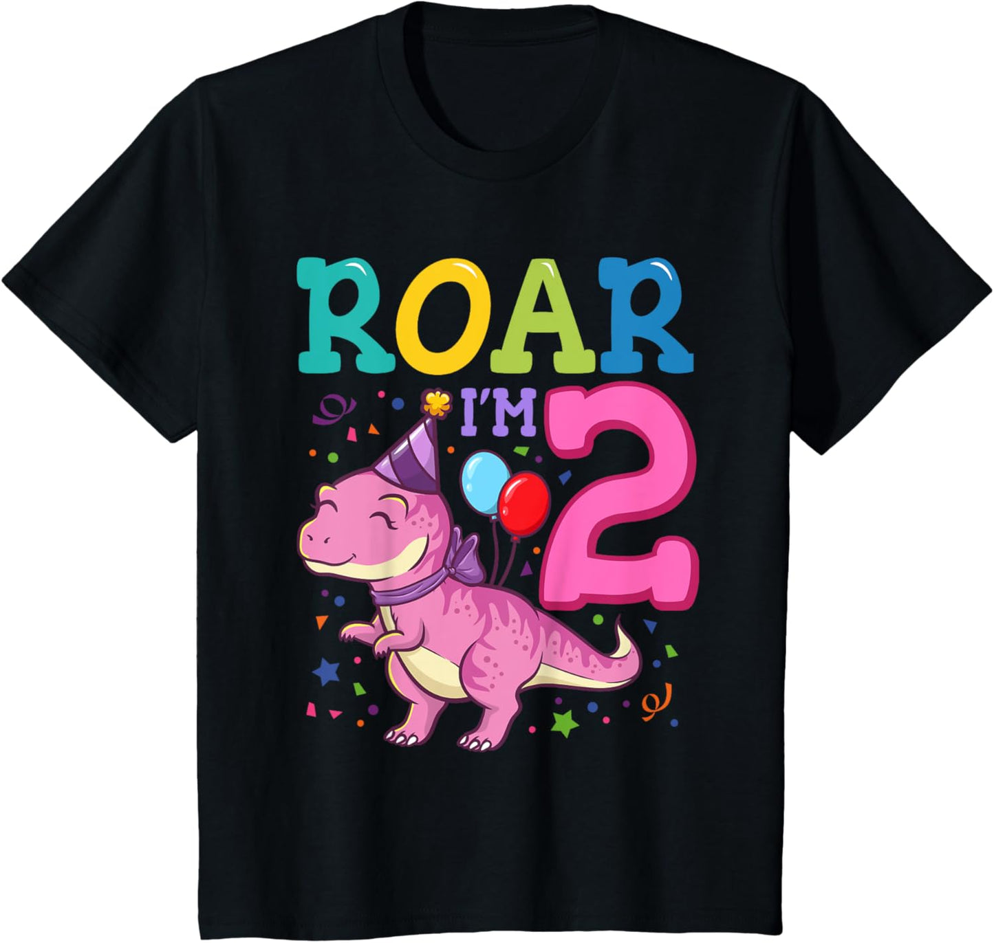 Roar Im 2 Year Old Dinosaur Girl 2nd Birthday Party T-Shirt