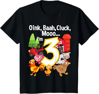 3 Year Old Farm Birthday Party Animal Barn Sounds 3rd Gift T-Shirt