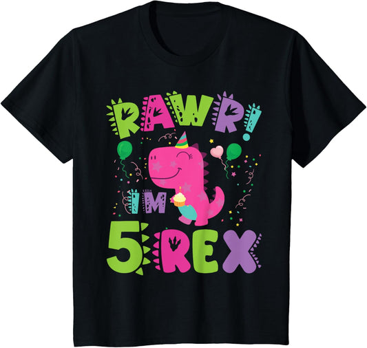 Kids Rawr Im T Rex Dinosaur Birthday 5rd Year Old Boy Girl T-Shirt