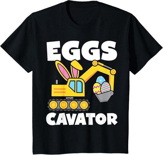 Kids Eggs Cavator Easter Egg Hunt Basket Excavator Boys Toddler T-Shirt
