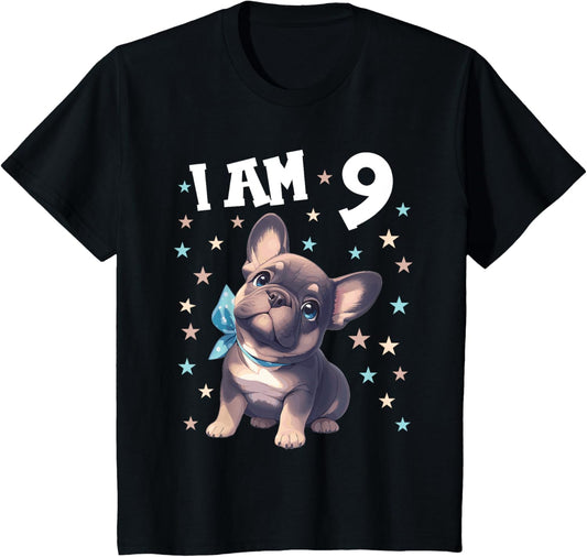 Kids 9 Years old 9th birthday French Bulldogs French Bulldog T-Shirt