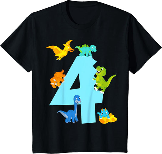 Kids 4th Birthday Boy 4 Years Old Dinosaur Toy Dino T-Shirt