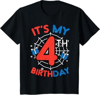 Its My 4th Birthday Spider Web 4 Year Old Bday Boys Kids T-Shirt