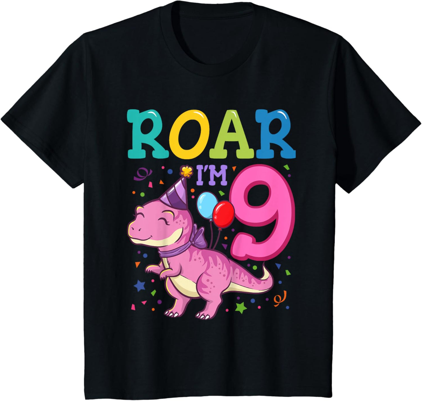 Kids Roar Im 9 Year Old Dinosaur Girl 9th Birthday Party T-Shirt