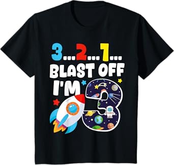 Blast Off I'm 3 Years Old 3rd Birthday Spaceship Astronaut T-Shirt