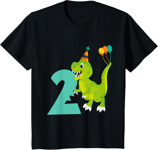 Kids 2nd birthday boy dinosaur party dino - two years old T-Shirt