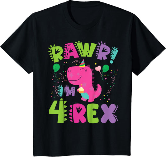 Kids Rawr Im T Rex Dinosaur Birthday 2 Year Old Boy Girl T-Shirt