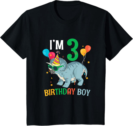 Kids I'm 3 Birthday Boy Triceratops 3 Year Old 3rd Birthday T-Shirt