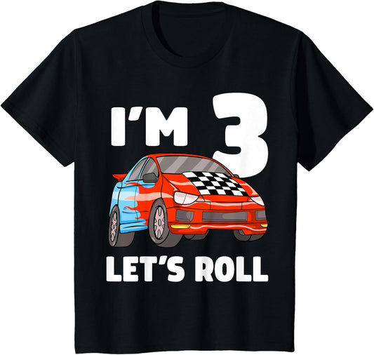 Kids Birthday Boy 3 Three Race Car 3rd Birthday Toddler T-Shirt