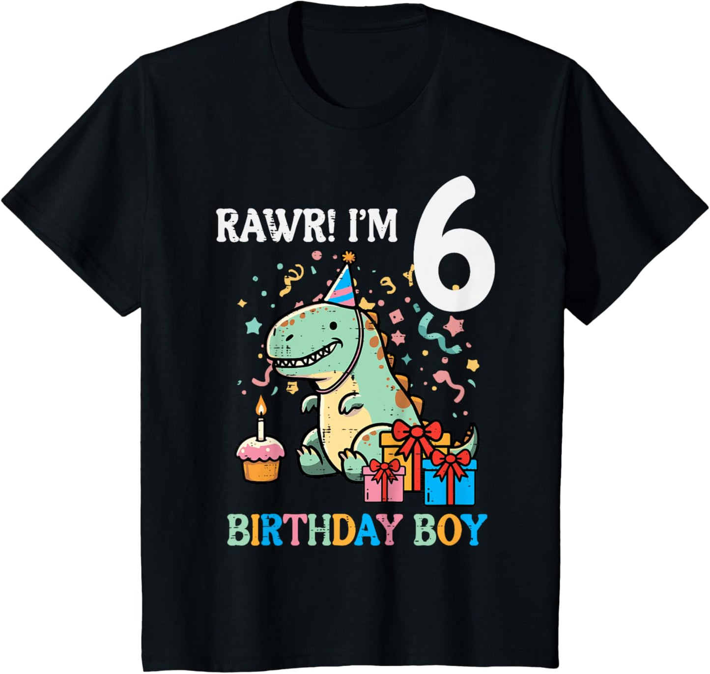 Kids Rawr Im 6 Dinosaur Birthday Boy Cute 6th Bday Trex Boys Kids T-Shirt