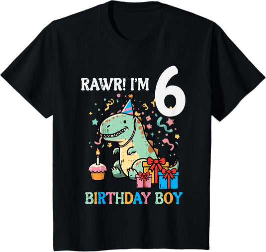 Kids Rawr Im 6 Dinosaur Birthday Boy Cute 6th Bday Trex Boys Kids T-Shirt