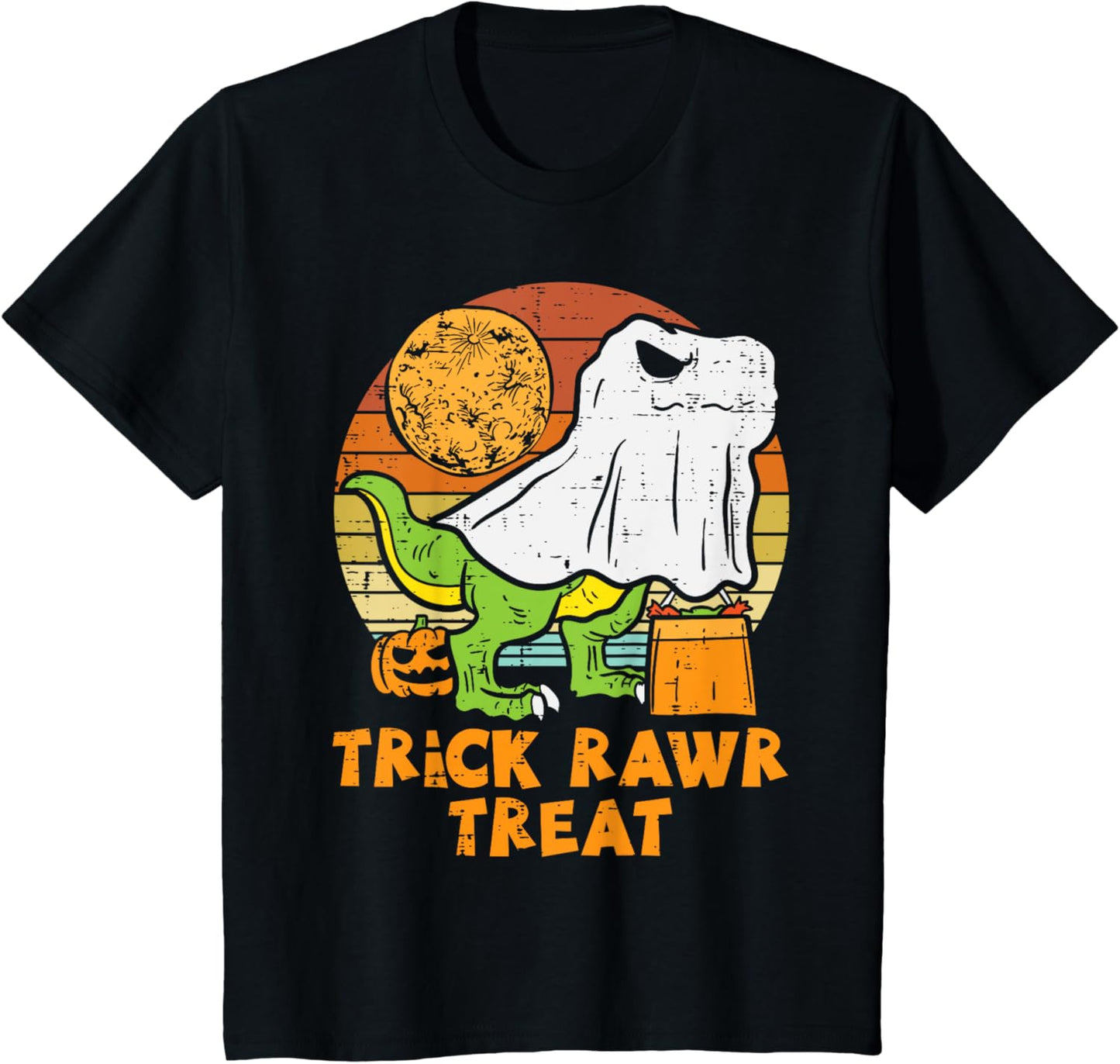 Kids Trick Rawr Treat Ghost Dino Trex Toddler Boys Halloween Kids T-Shirt