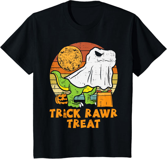 Kids Trick Rawr Treat Ghost Dino Trex Toddler Boys Halloween Kids T-Shirt