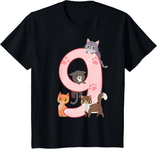 9th birthday girl cats outfit 9 years old T-Shirt