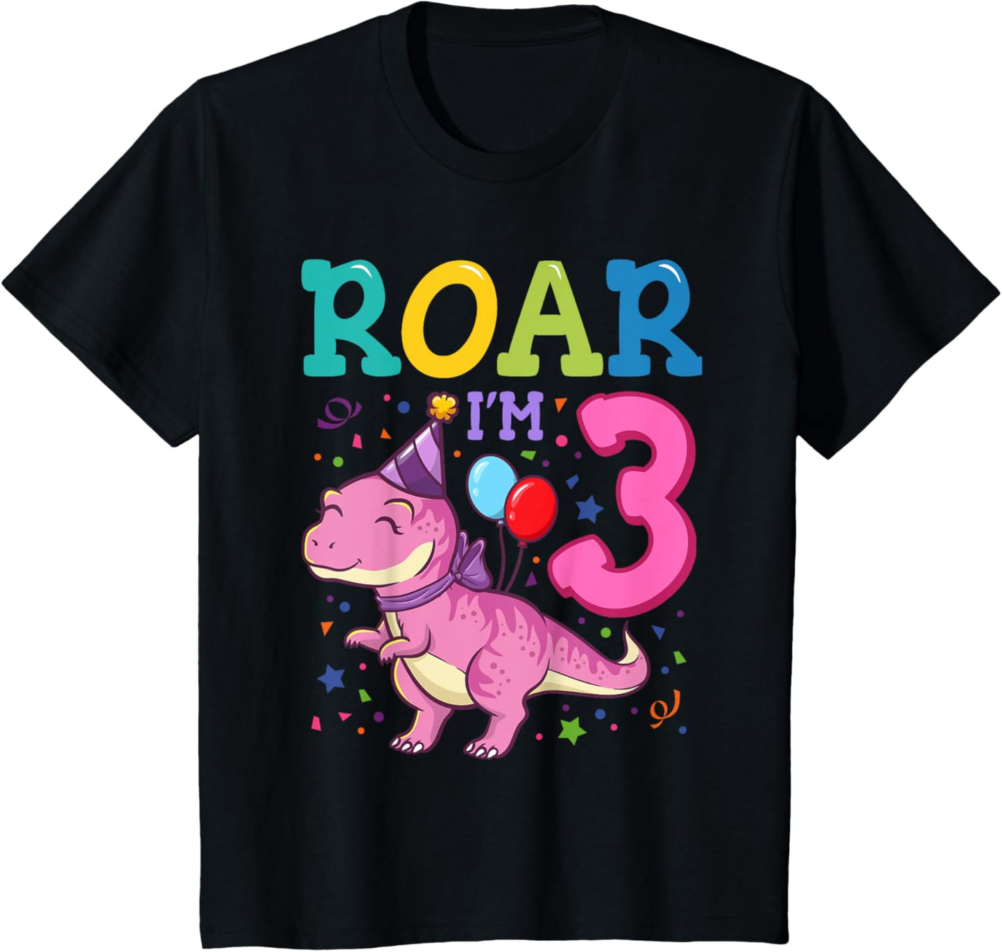 Roar Im 3 Year Old Dinosaur Girl 3rd Birthday Party T-Shirt