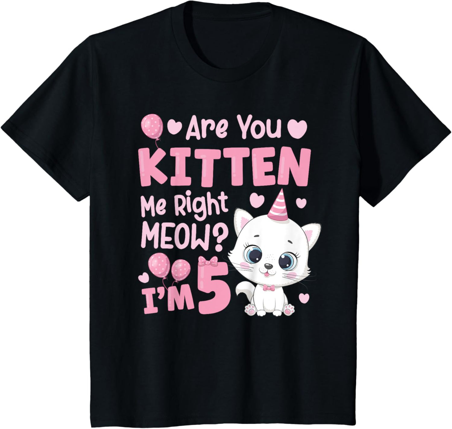 Kids 5th Cat Birthday Party Five Year Old Girl Kitty Birthday T-Shirt