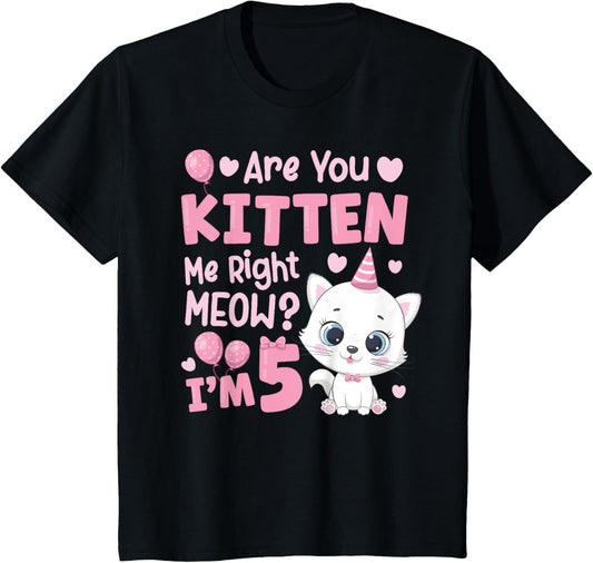 Kids 5th Cat Birthday Party Five Year Old Girl Kitty Birthday T-Shirt