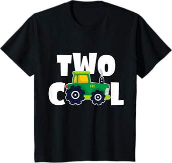 Kids Two Cool 2nd Birthday Tractor 2 Year Old Boy Second Bday T-Shirt