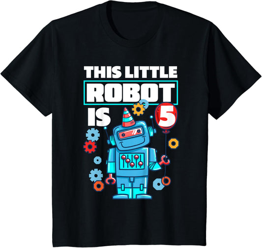 Kids 5th Birthday Boys 5 Years Robot Birthday T-Shirt