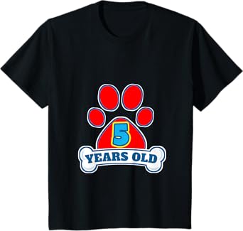 5 Year Old 5th Birthday Paw Themed Party Gift Boys Girls T-Shirt