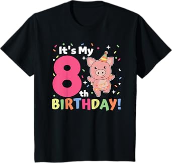 Kids 8th Birthday Pig For Children Eight Years Old T-Shirt
