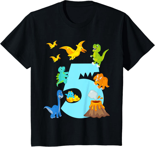 Kids 5th birthday boy dino outfit - five years old T-Shirt