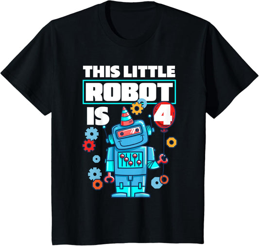 Kids 4th Birthday Boys 4 Years Robot Birthday T-Shirt