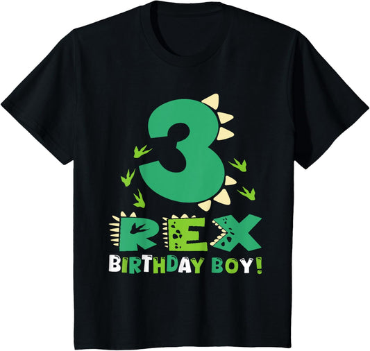 Kids Three Rex 3rd Birthday Third Dinosaur 3 Year Old Bday Boy T-Shirt
